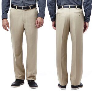 NWT!! Haggar Cool 18 Classic Fit Flat Front Gab Casual Classic Fit Pants 32W 30L